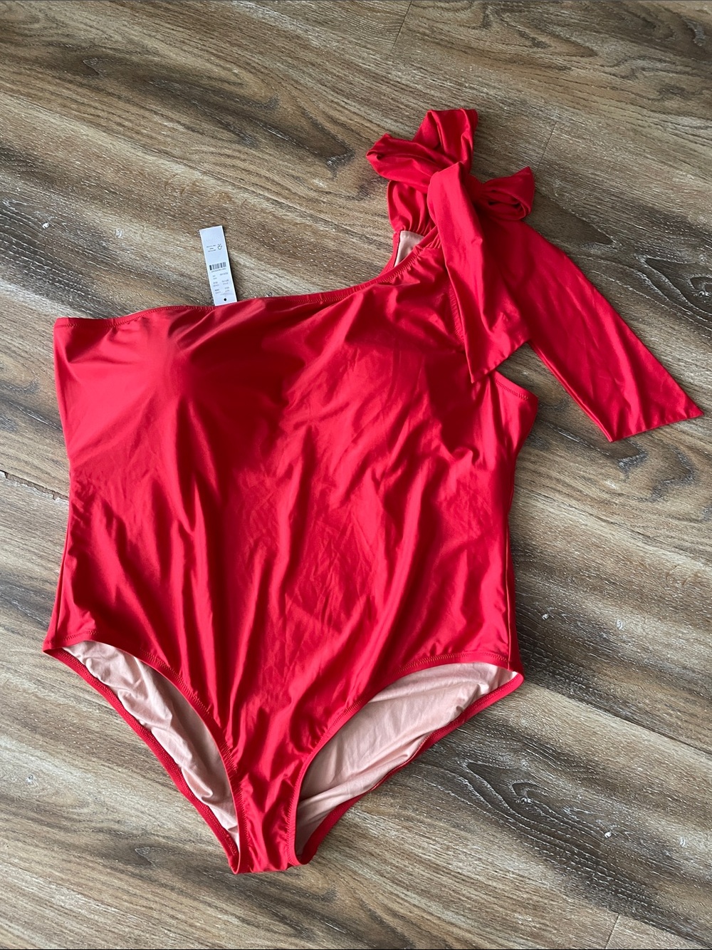 J. Crew Bow One-Shoulder One-Piece Swimsuit in Bright Cerise NWT